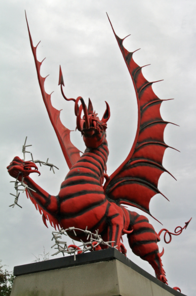 The Welsh dragon on the First World War memorial to the men of the 38th (Welsh) division at Mametz Wood.