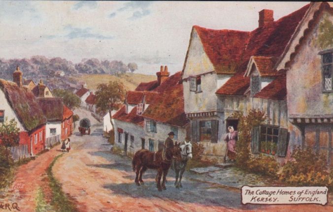 Another look at old Kersey. This postcard, painted by AR Quentin and published by Raphael Tuck & Son of Ipswich, dates to c.1912.