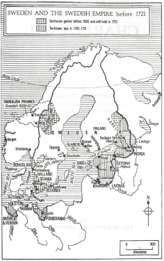 The Swedish empire before 1721, showing the dates at which various territories were added and lost. Click twice to view in higher resolution.