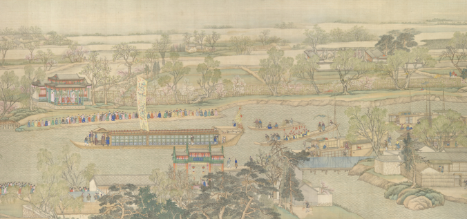 Emperor Hungli arrives at Su-chou on the Grand Canal during his Southern Inspection Tour of 1751.