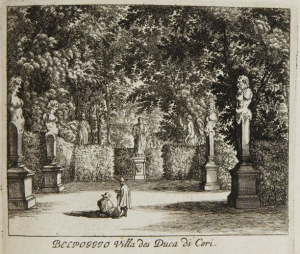 The gardens of the Duke of Ceri in the middle of the 17th century, at the time they would have been known to his wife and possible killer, Maria Aldobrandini..