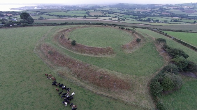 The hill fort at Castle Dore, near Fowey. it dates to the Iron Age but remained in use at least as late as the Roman occupation.