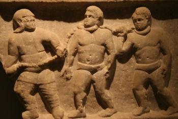 A slave chain-gang. The Romans used these men to work the fields of Sicily, and such men probably made up the majority of Eunus's forces in the first days of the Servile War.
