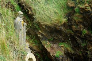 A statue of St Gildas in the spot where he is said to have established his hermitage in the woods outside the Breton village now known as Saint-Gildas-de-Rhuys.