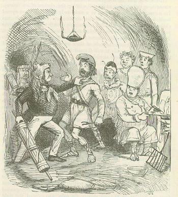 A satirical portrayal of the capture of Eunus, from the 19th century Comic History of Rome. The slave-kings bewilderment, and the motley group of companions captured with him, accurately reflect the tone of Diodorus Sicculus's lines.