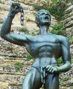 A statue of Eunus outside the walls of a citadel in Enna, the formidable hill-top fortress that was his ancient capital.